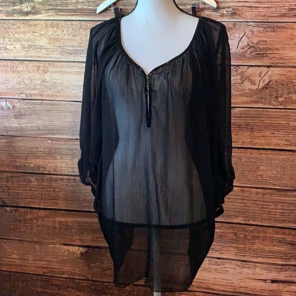 Lane Bryant Tops - - Lane Bryant • Black Sheer V Neck Blouse